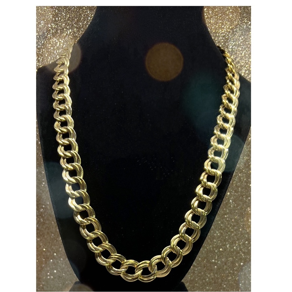 Polished Gold Finish Double Link Flat Curve Necklace
